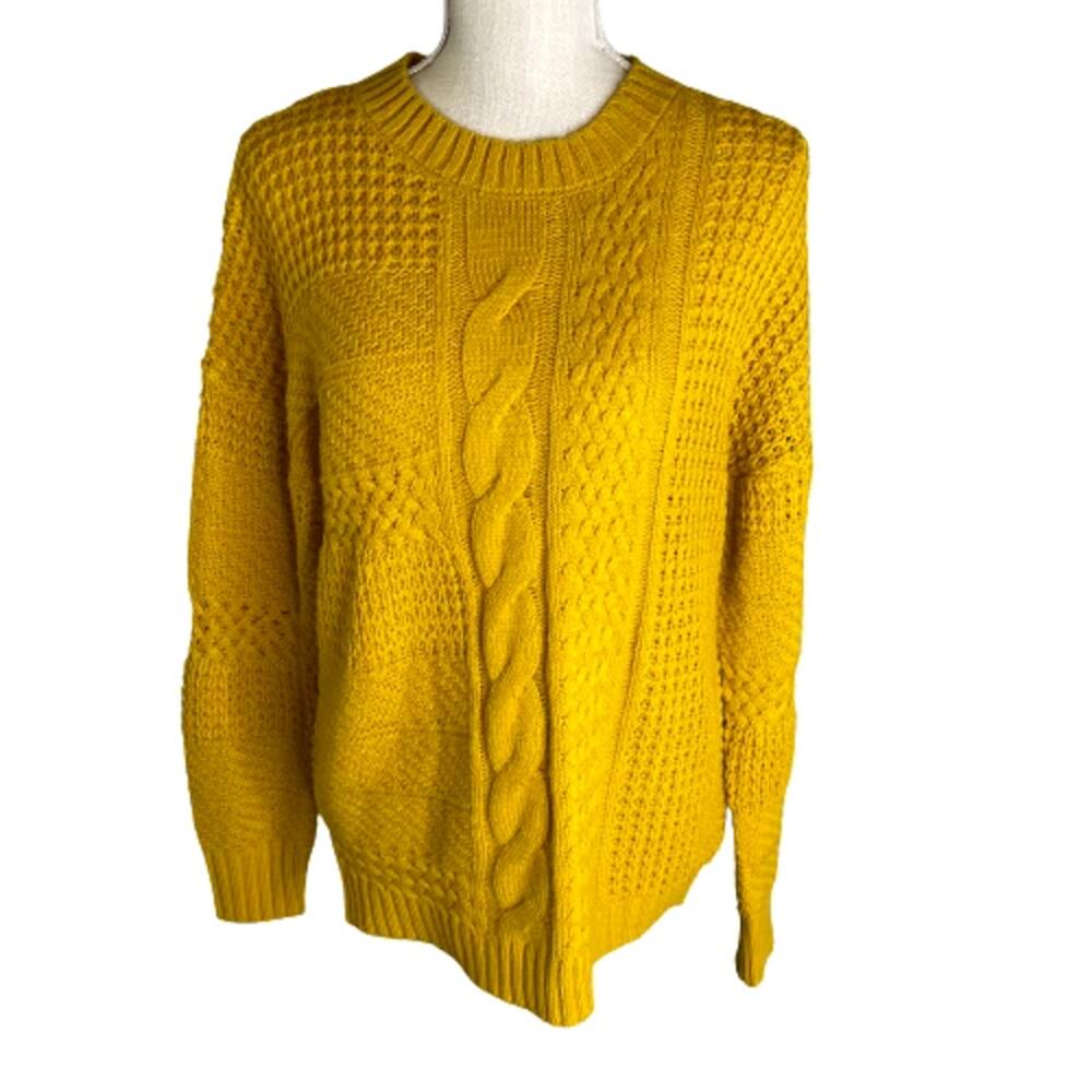 Time & Tru Women's Gold Pullover Cable Knit Crew Neck Sweater, M
